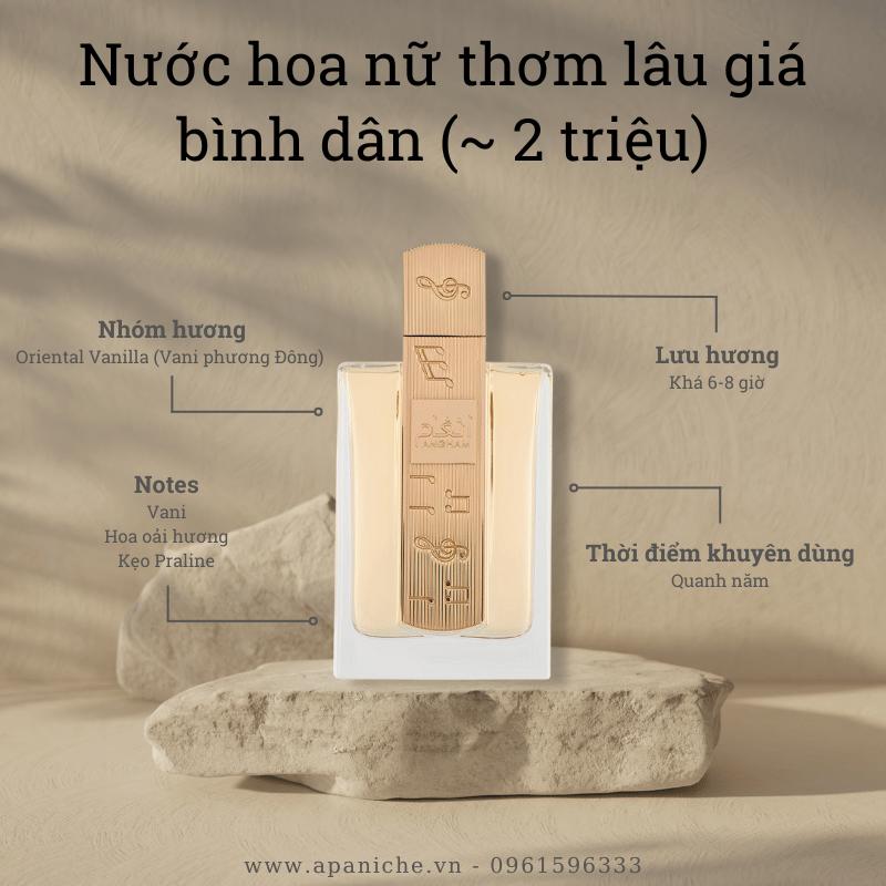 Nước hoa nữ thơm lâu giá bình dân Lattafa Angham