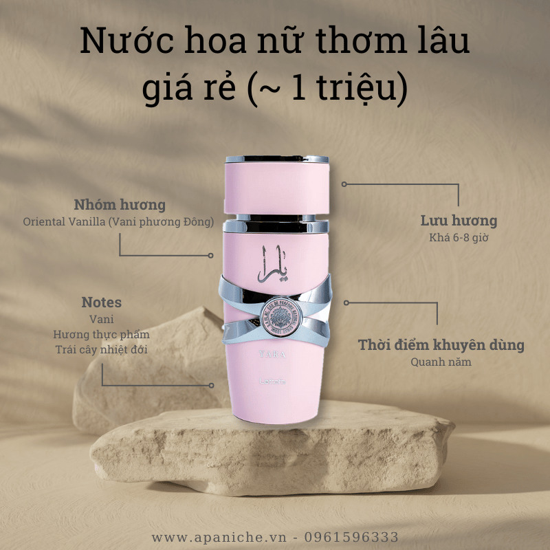 Nước hoa nữ thơm lâu giá rẻ Lattafa Yara EDP