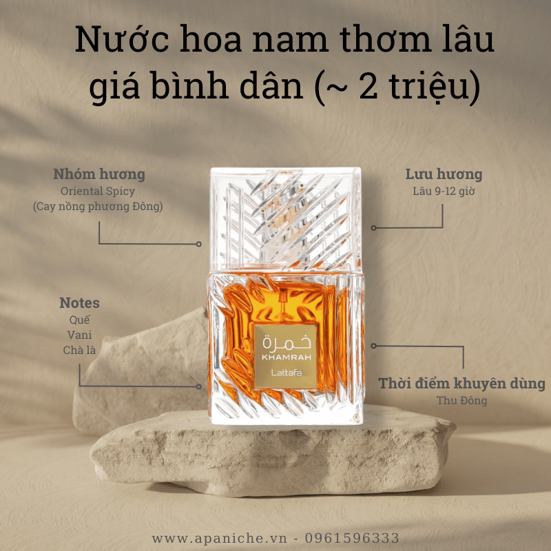 Nước hoa nam thơm lâu giá bình dân Lattafa Khamrah EDP