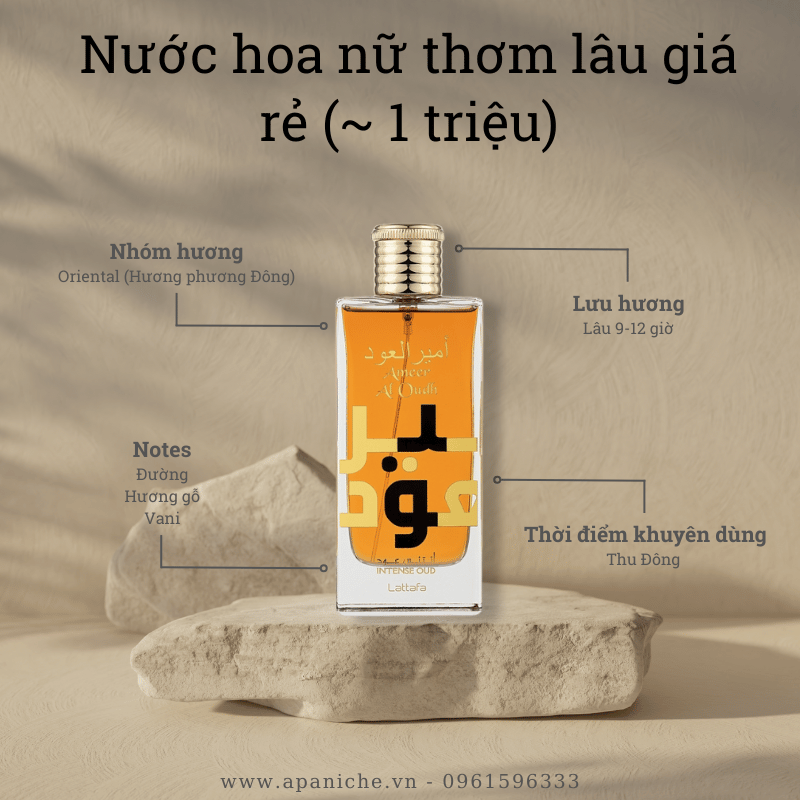 Nước hoa nam thơm lâu giá rẻ Lattafa Ameer Al Oudh Intense Oud EDP