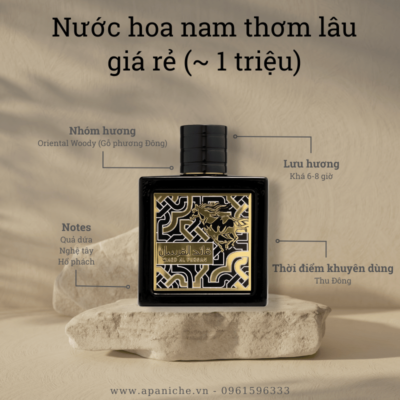 Nước hoa nam thơm lâu giá rẻ Lattafa Qaed Al Fursan EDP