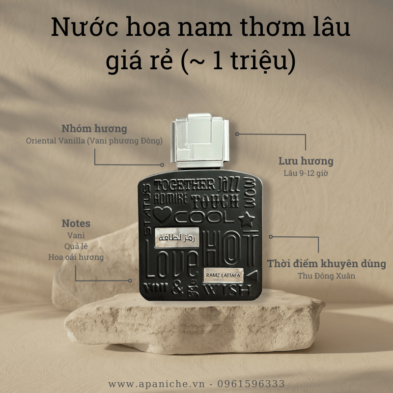 Nước hoa nam thơm lâu giá rẻ Lattafa Ramz Silver EDP