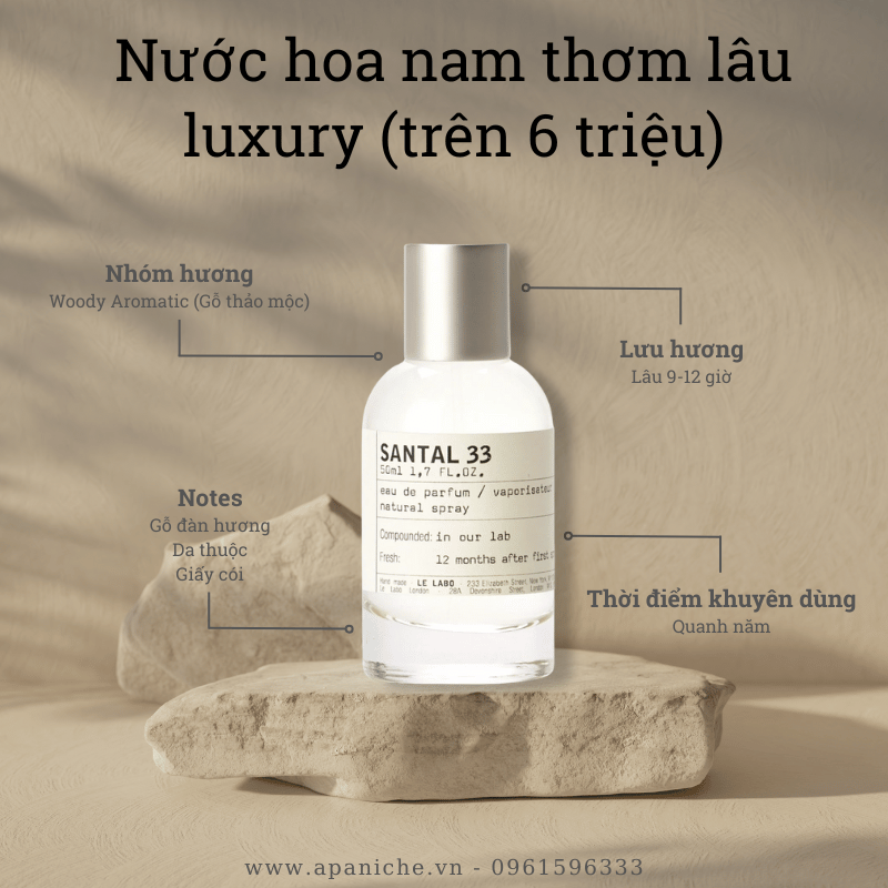 Nước hoa nam thơm lâu xa xỉ luxury Le Labo Santal 33 EDP