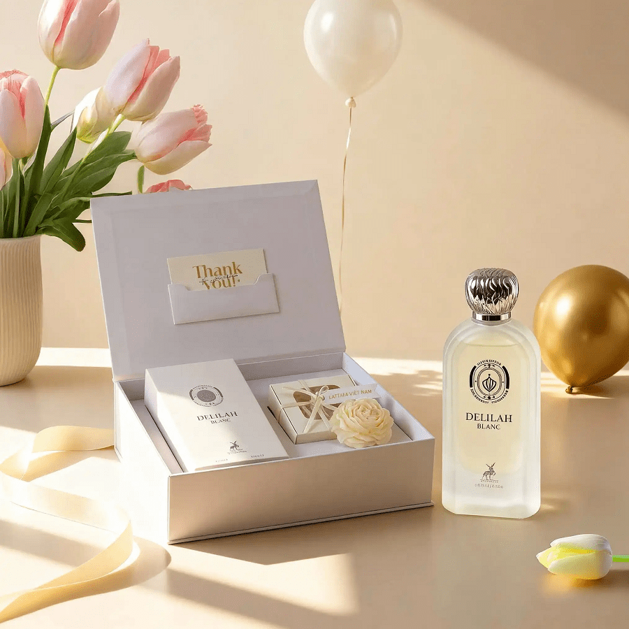 Set Lattafa Maison Alhambra Delilah Blanc EDP 100ml + Nến Thơm