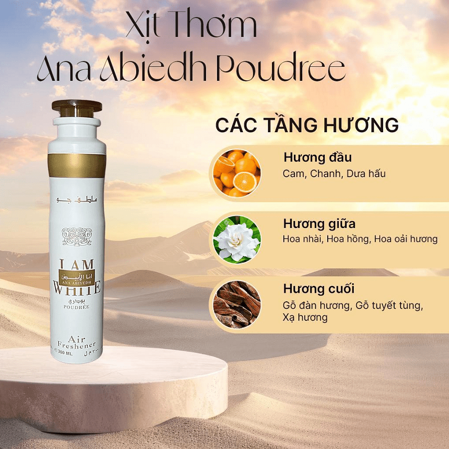 Xịt thơm phòng Lattafa Ana Abiyedh Poudree mui huong Xịt thơm phòng Lattafa Ana Abiyedh Poudree mui huong