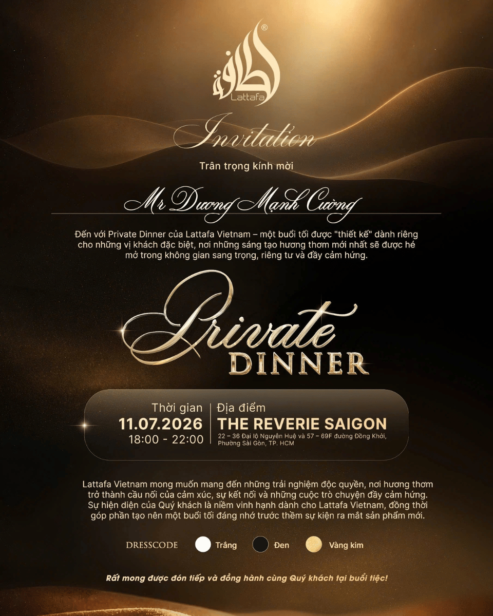 Thư mời Apa Niche tham dự Private Dinner từ Lattafa Vietnam