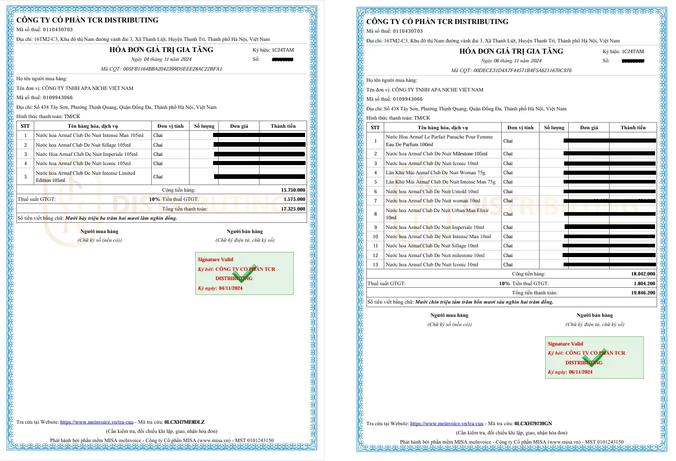 hoa don mua hang armaf club de nuit sillage