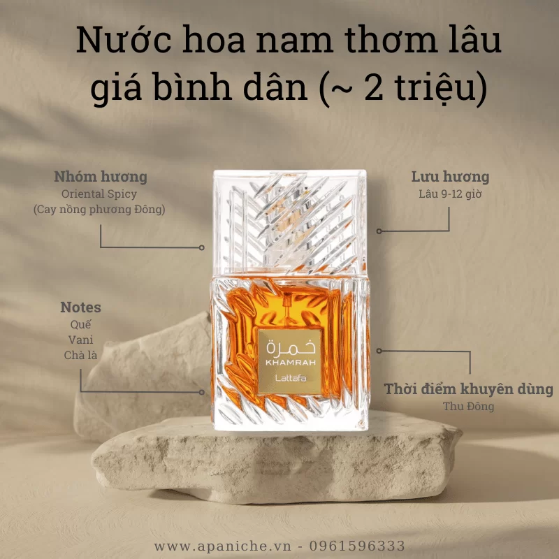 Nước hoa nam thơm lâu giá bình dân Lattafa Khamrah EDP
