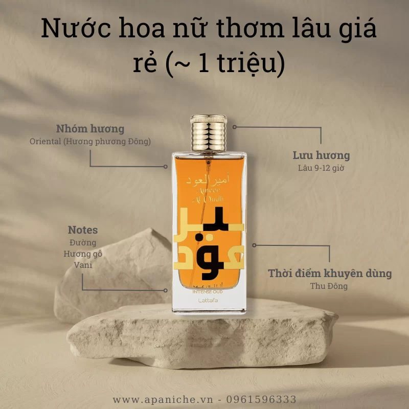Nước hoa nam thơm lâu giá rẻ Lattafa Ameer Al Oudh Intense Oud EDP
