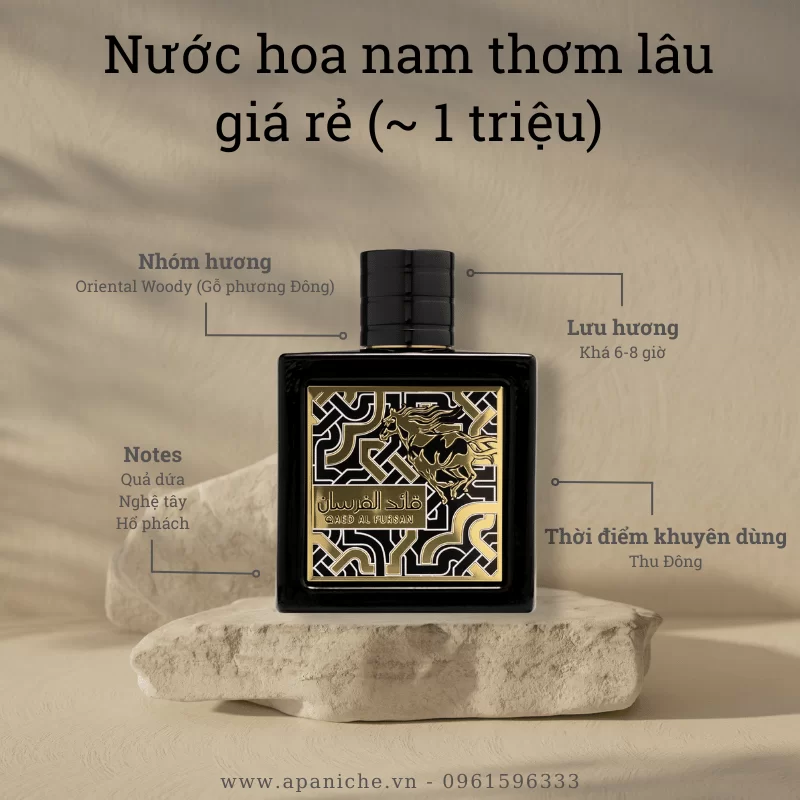 Nước hoa nam thơm lâu giá rẻ Lattafa Qaed Al Fursan EDP