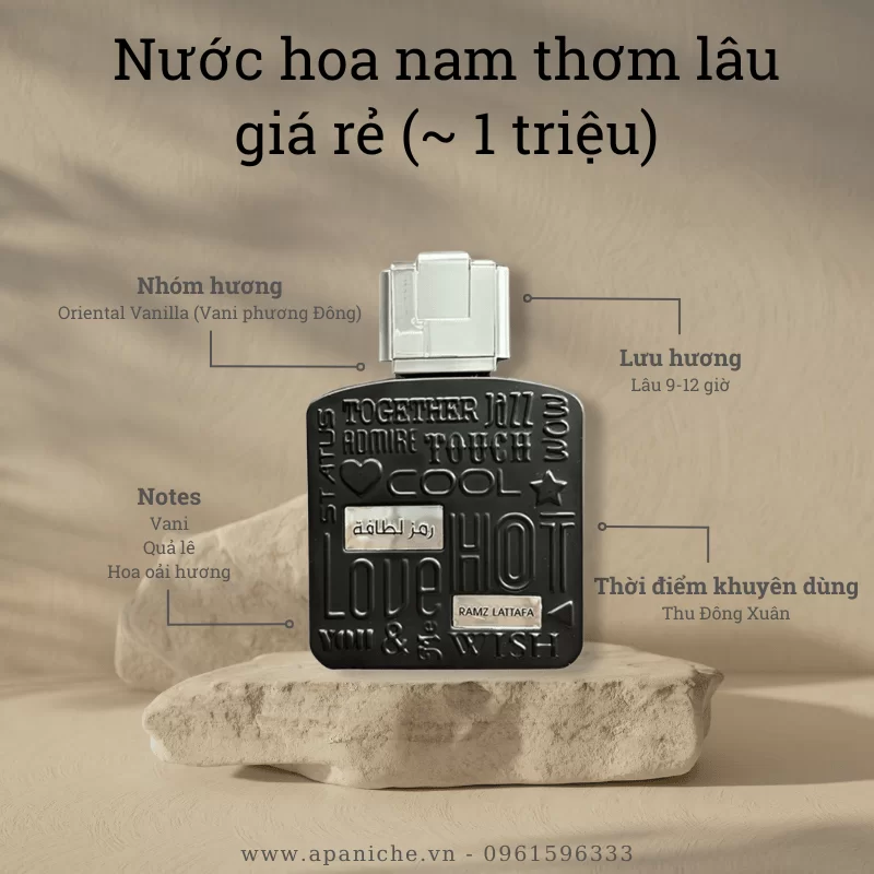 Nước hoa nam thơm lâu giá rẻ Lattafa Ramz Silver EDP