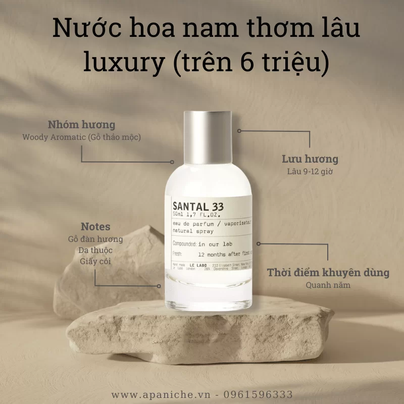 Nước hoa nam thơm lâu xa xỉ luxury Le Labo Santal 33 EDP