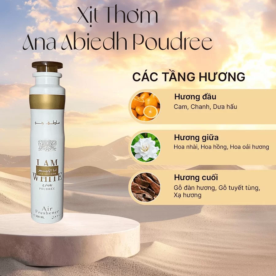 Xịt thơm phòng Lattafa Ana Abiyedh Poudree mui huong